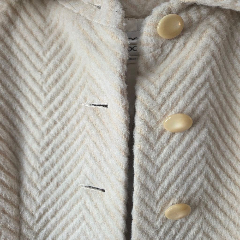 Women's Nipon Couture Cream & Beige Herringbone Llama Wool Coat Size 8 - Picture 3 of 14